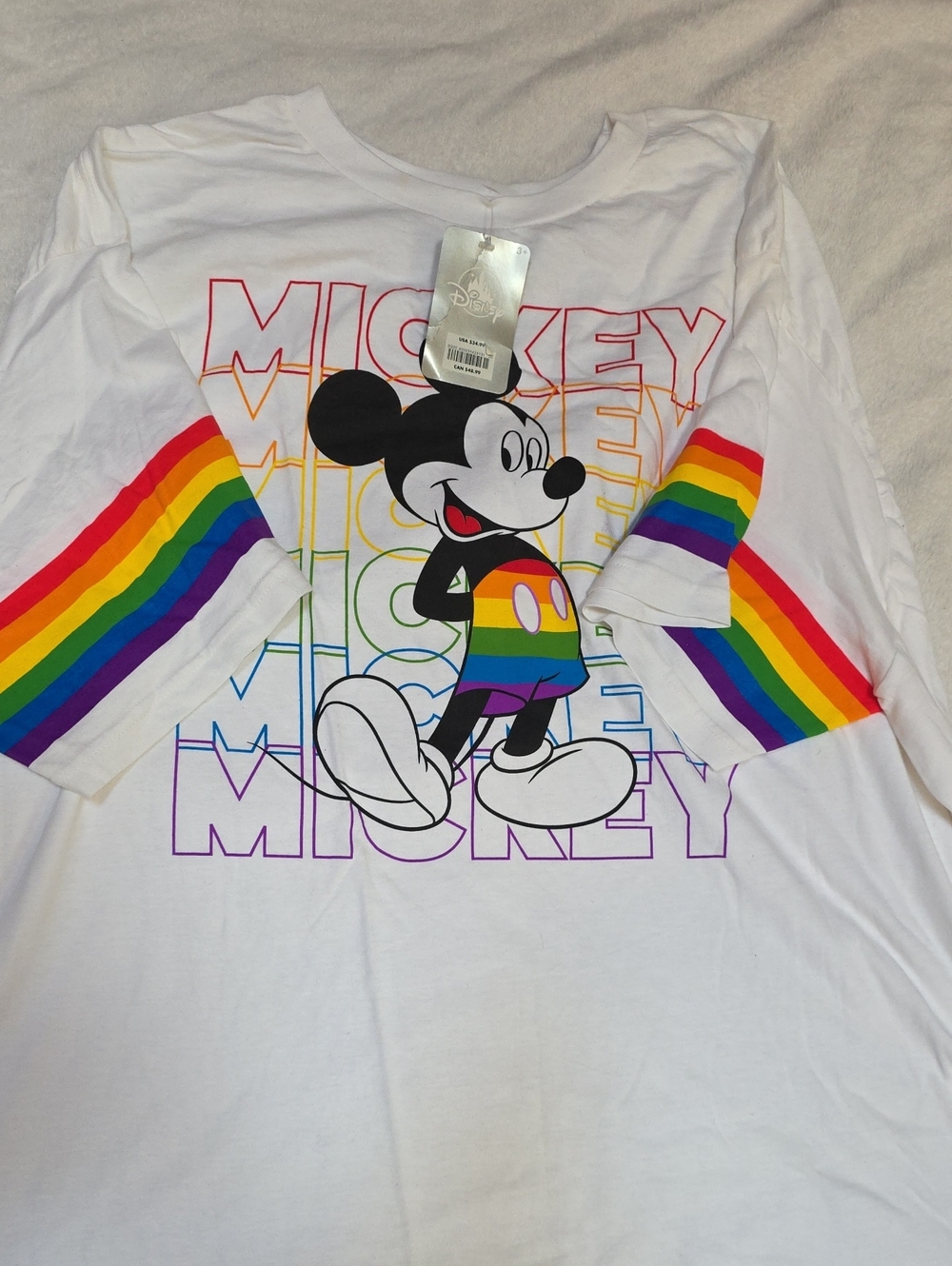 Disney White Mickey Mouse Rainbow Sleeve Tee